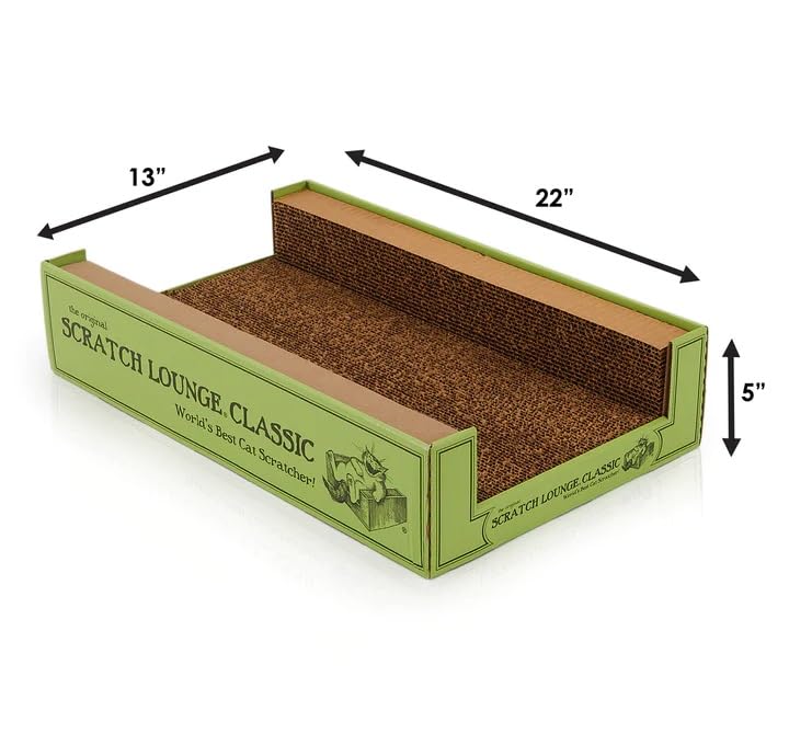 Scratch Lounge Cardboard Cat Scratcher & Lounger for Large Cats - XL 13x22 with Reversible Floor & Catnip - Heavy Duty Durable Bed Lasts 10x Longer Than Conventional Scratchers