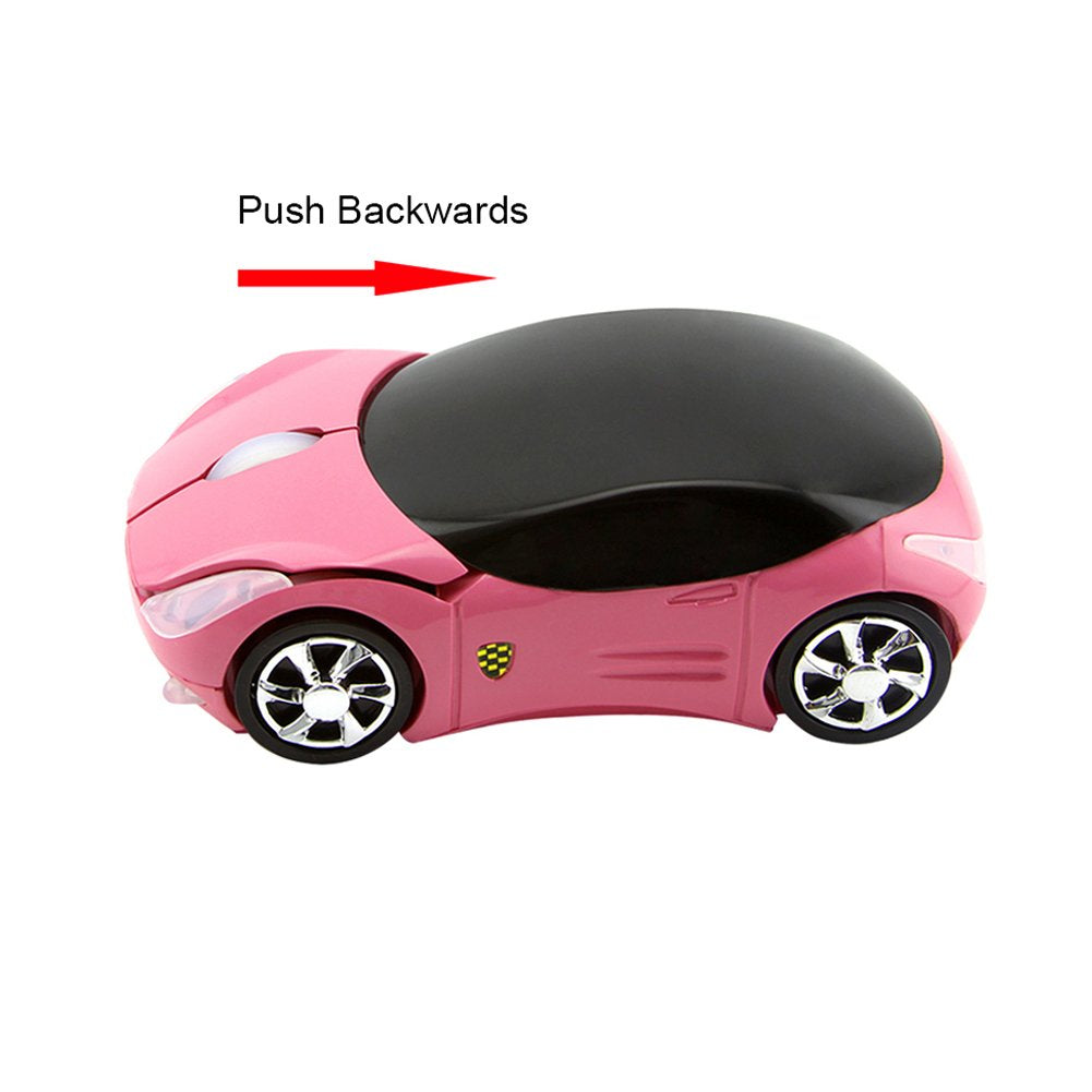 Usbkingdom Wireless Mouse, 2.4GHz Car Shaped Wireless Pink Mouse Cool 3D Ergonomic Optical Gaming Mice with USB Receiver for PC Laptop Computer Kids Girls Small Hands