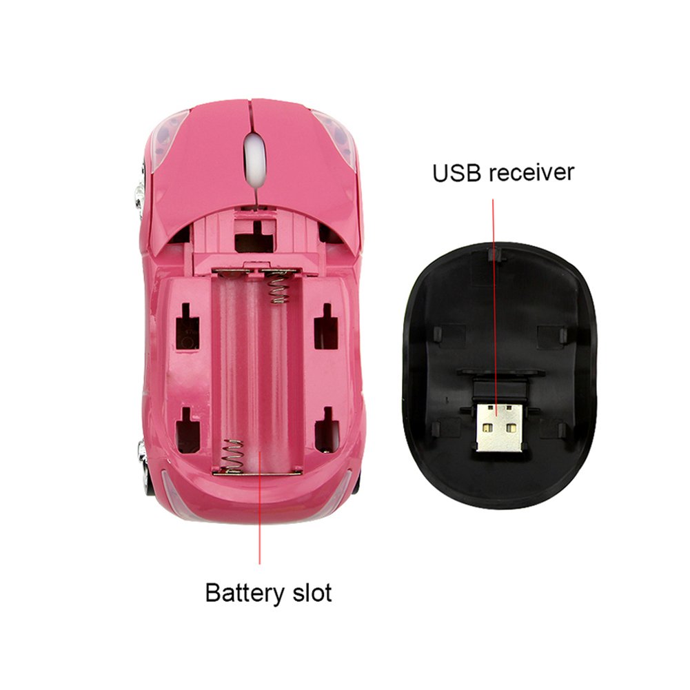 Usbkingdom Wireless Mouse, 2.4GHz Car Shaped Wireless Pink Mouse Cool 3D Ergonomic Optical Gaming Mice with USB Receiver for PC Laptop Computer Kids Girls Small Hands