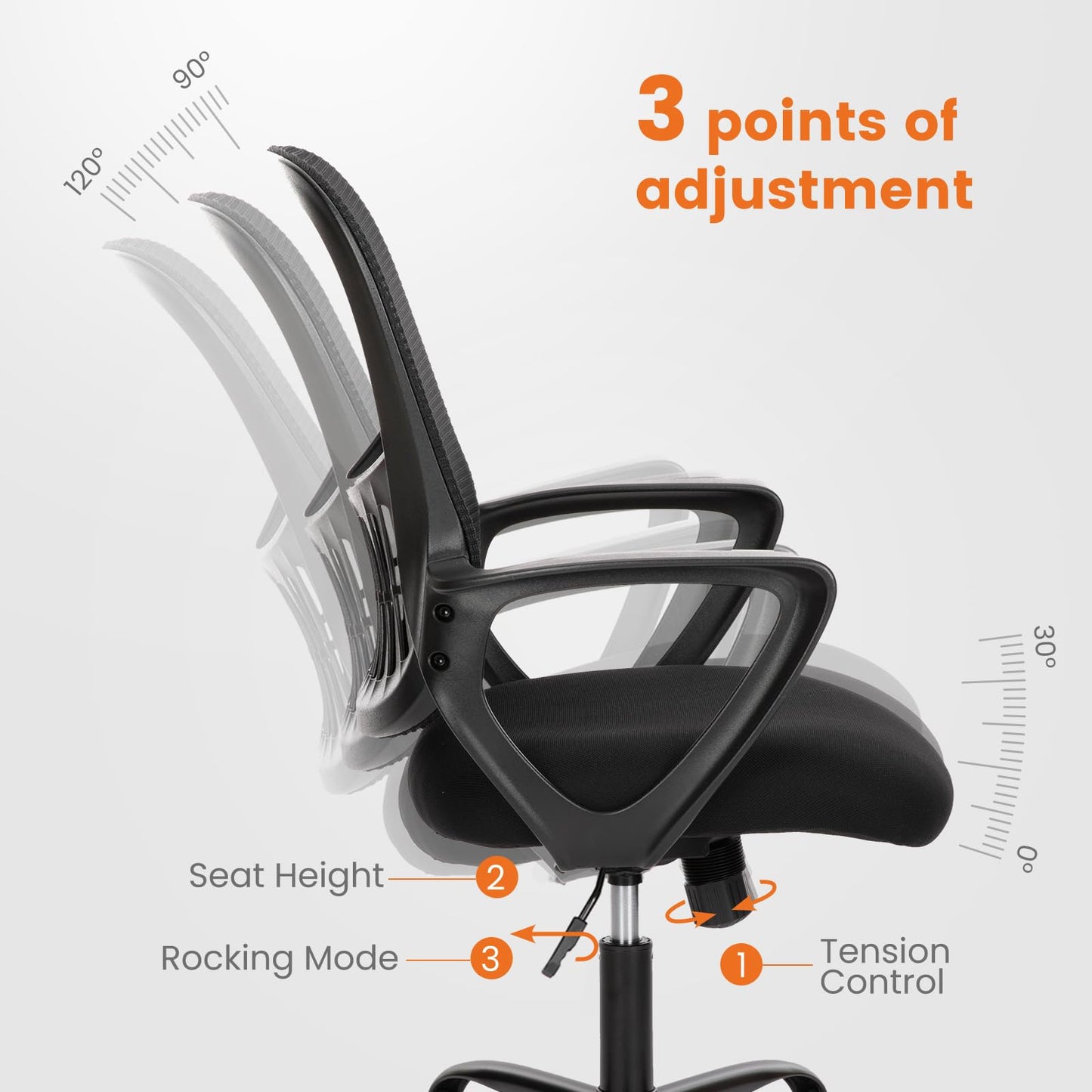 Sweetcrispy Office Computer Desk Managerial Executive Chair, Ergonomic Mid-Back Mesh Swivel Rolling Work with Wheels, Comfortable Lumbar Support, Comfy Arms for Home,Bedroom,Study,Student,Black