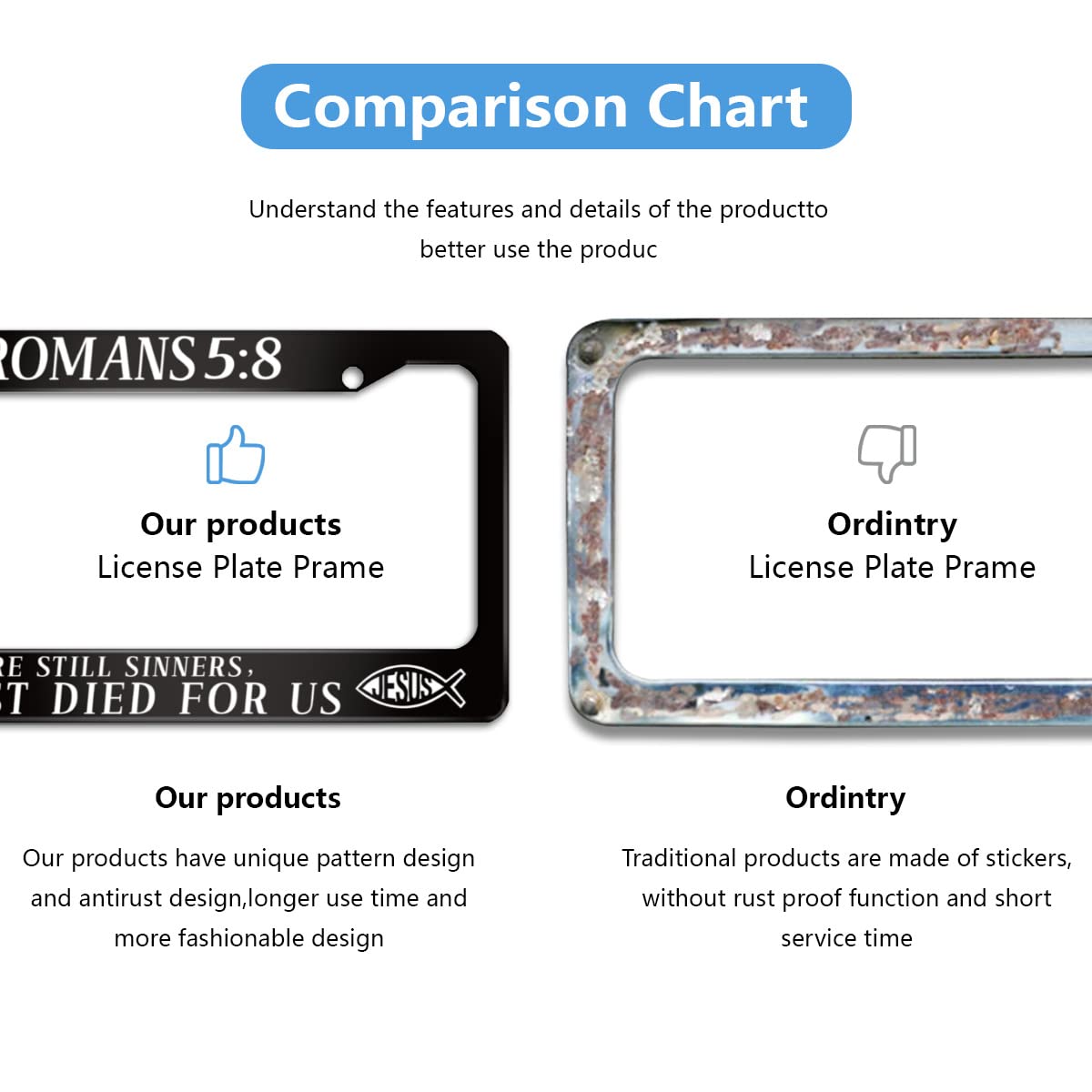 Jesus Bible Verses Romans 5:8 License Plate Frame Christian Stainless Steel Car Accessories Personalized License Plate Holder Fits Standard U.S. Vehicles Size: 12.2 x 6 Inches for Men Women