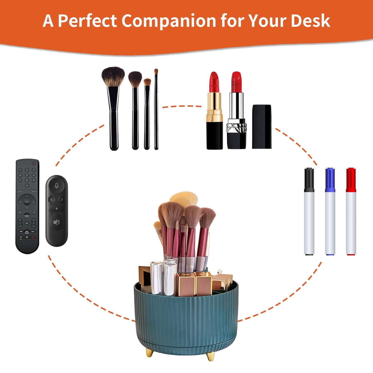Marbrasse Desk Organizer, 360-Degree Rotating Pen Holder for Desk, Desk Organizers and Accessories with 5 Compartments Pencil Organizer, Art Supply Storage Box Caddy for Office, Home (Dark Green)