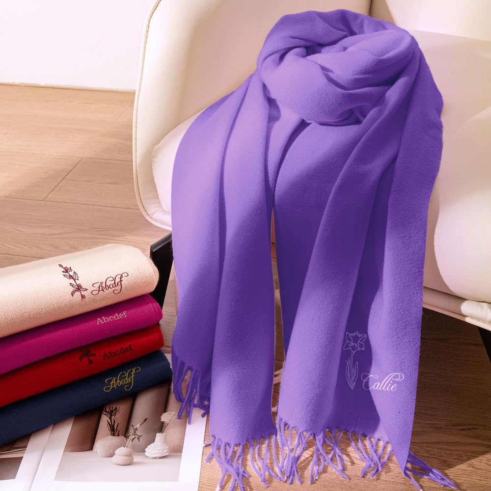 callie Personalized Winter Scarf for Men/Women with Custom Embroidered Birth Flower and Name, Soft Warm Scarf, 8 Colors for Choose, Birthday Gifts Christmas Gifts