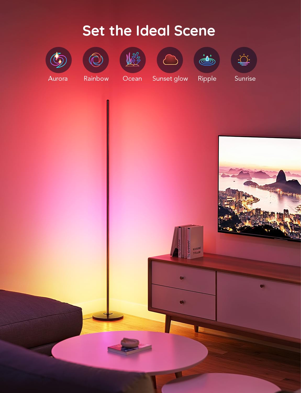 Govee RGBIC Floor Lamp, LED Corner Lamp Works with Alexa, 1000 Lumen Smart Modern Floor Lamp with Music Sync and 16 Million DIY Colors, Color Changing Standing Floor Lamp for Bedroom Living Room Black