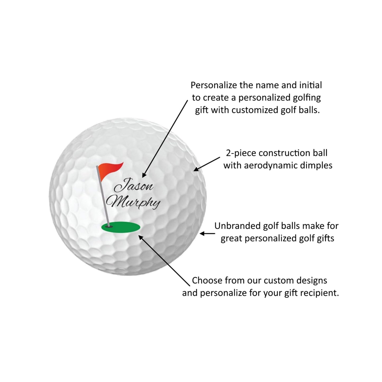 Personalized Golf Balls - Custom Name & Initial Golf Balls, 2-Piece Construction, USGA Approved, for Golfers & Sports Fans (Set of 6)