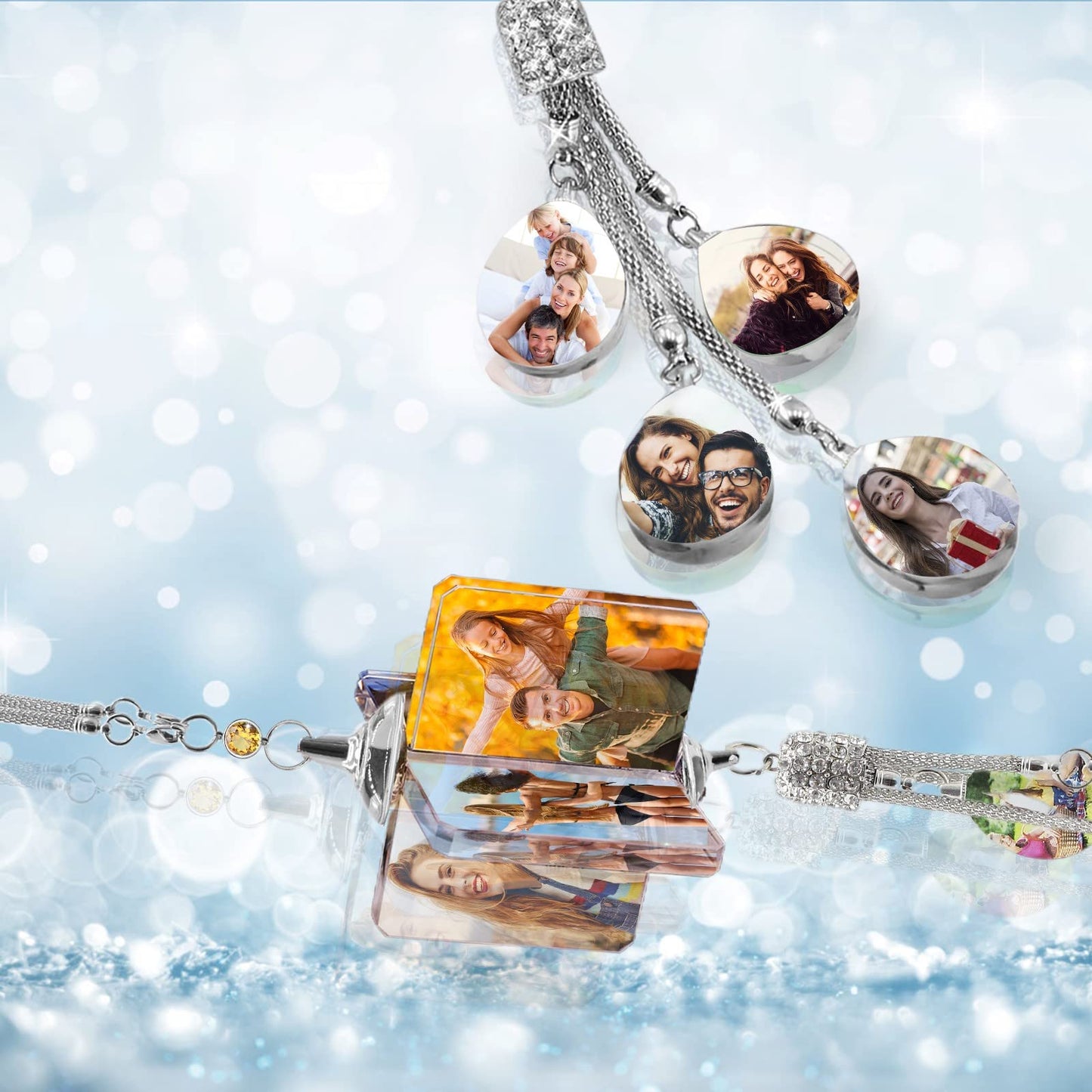 Personalized Photo Crystal Pendant for Car Home Hanging Ornaments Custom Picture Crystal Car Rearview Mirror Hanging Accessories Decor - Cube