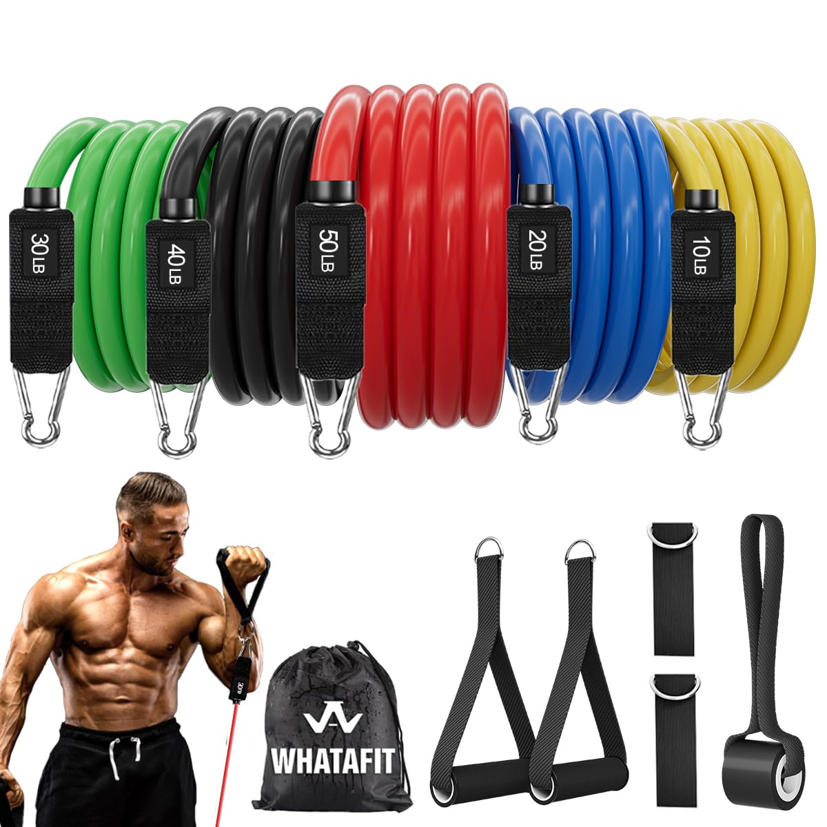 WHATAFIT Resistance Bands, Exercise Bands,Resistance Bands for Working Out, Work Out Bands with Handles for Men and Women Fitness, Strength Training Home Gym Equipment
