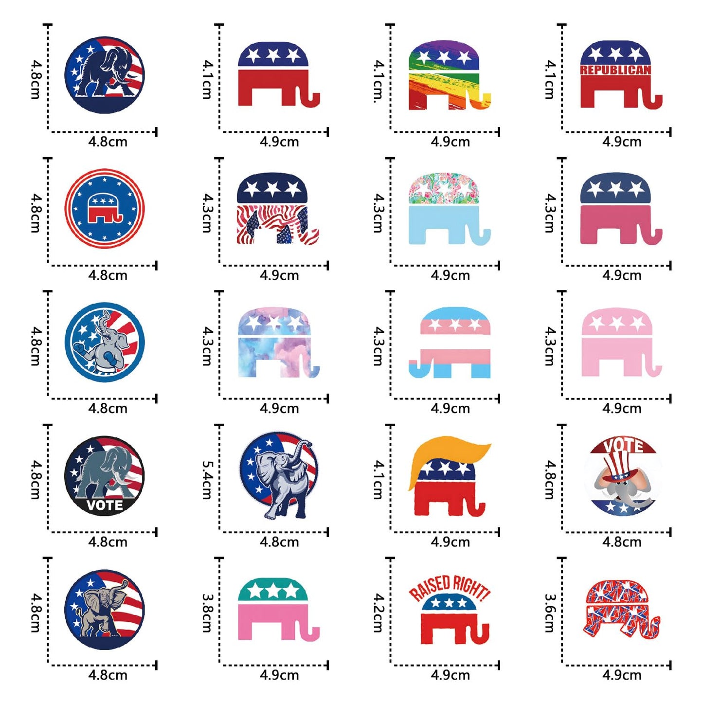 60pcs Republican Elephant Sticker Political Stickers, Waterproof Vinyl Sticker Decals, for Kids Girls Boys Teens Adults for Water Bottles Laptop Suitcase for Birthday Party Supplies Decoration Favors
