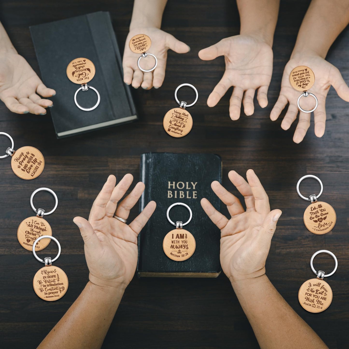 Chunful 100 Pcs Wooden Bible Inspirational Keychains Bulk Bible Verse Key Rings Religious Christian Keychains Rustic Engraving Thank Teacher Gift Graduation Gift for Women Men Students