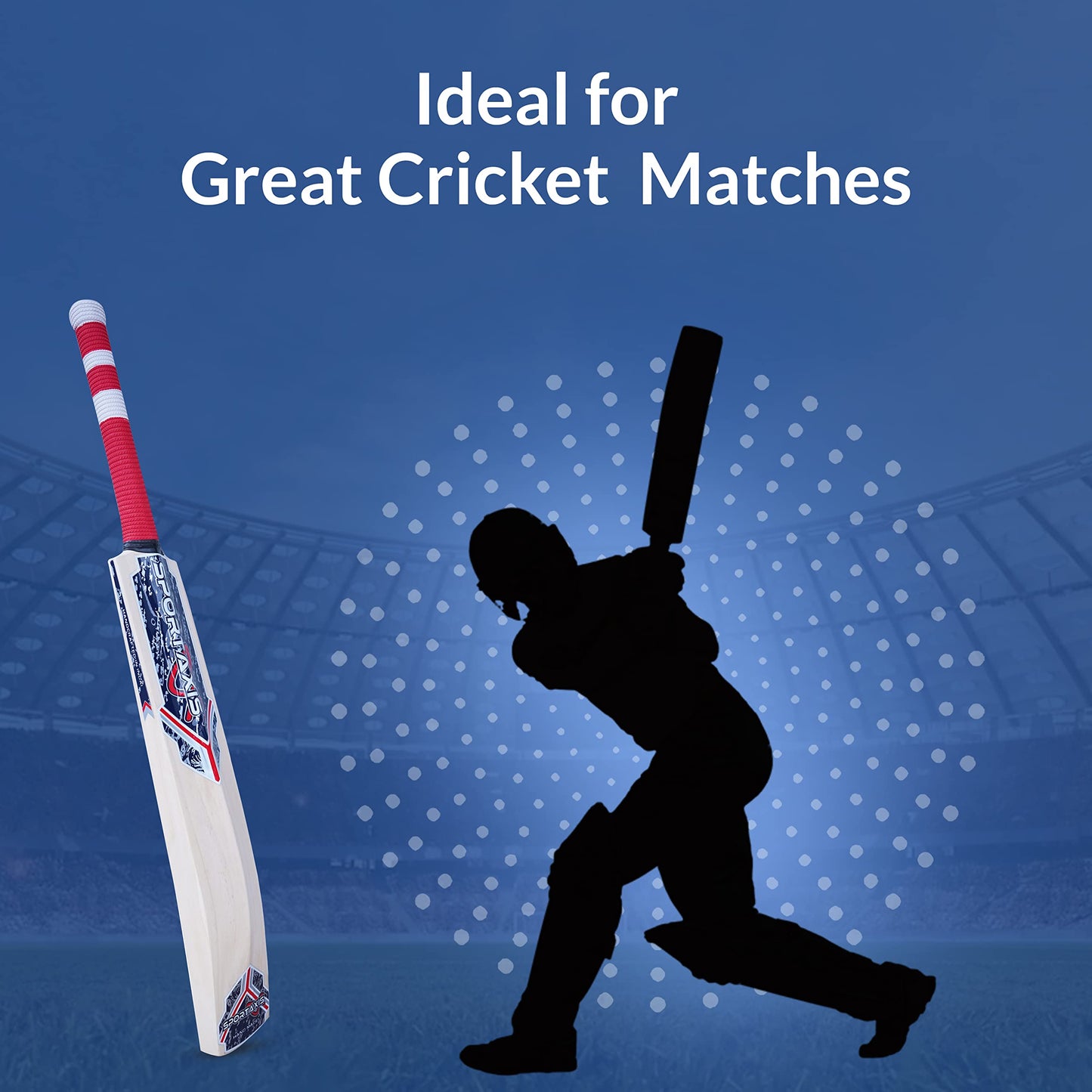 SPORTSAXIS Stunburn Grade 1 Kashmir Willow Cricket Bat - Rubber Grip, Semi Round Bottom - Full Size for Powerful Strikes - Ideal Training - Practice for Home/Club Play/Beach/Backyard Cricket