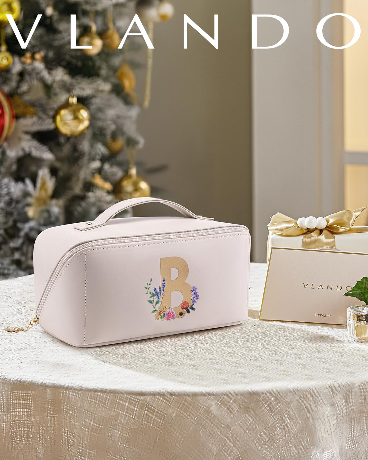 Vlando Christmas Gifts for Women,Personalized Makeup Organizer,Travel Essential Birthday Gifts for Friends Daughter(Letter B)