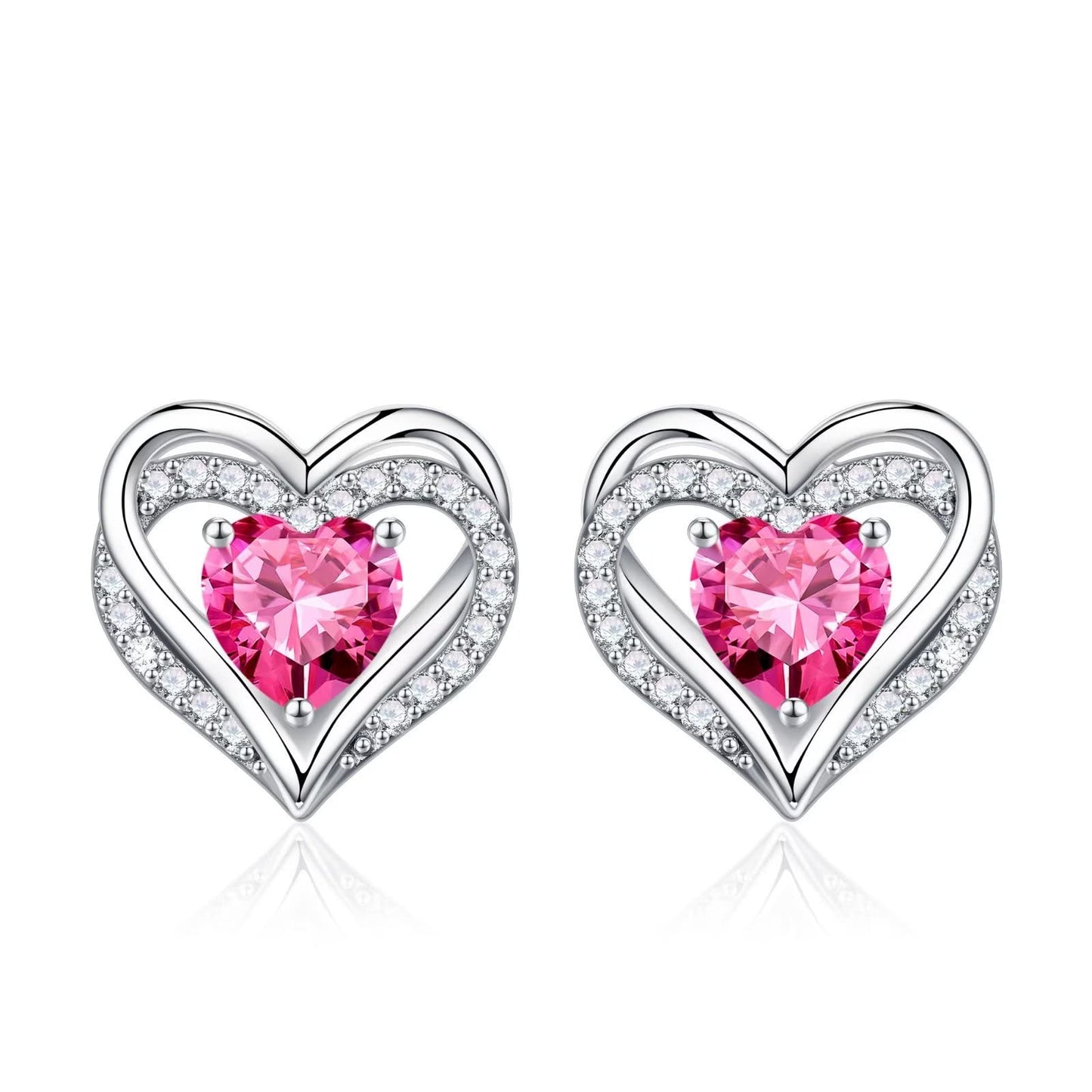 Iefil Earrings for Women, 925 Sterling Silver October Birthstone Sapphire Heart Stud Earrings Gifts for Wife Mothers Day Anniversary Valentines Day Birthday Gifts for Women Her Wife Jewelry