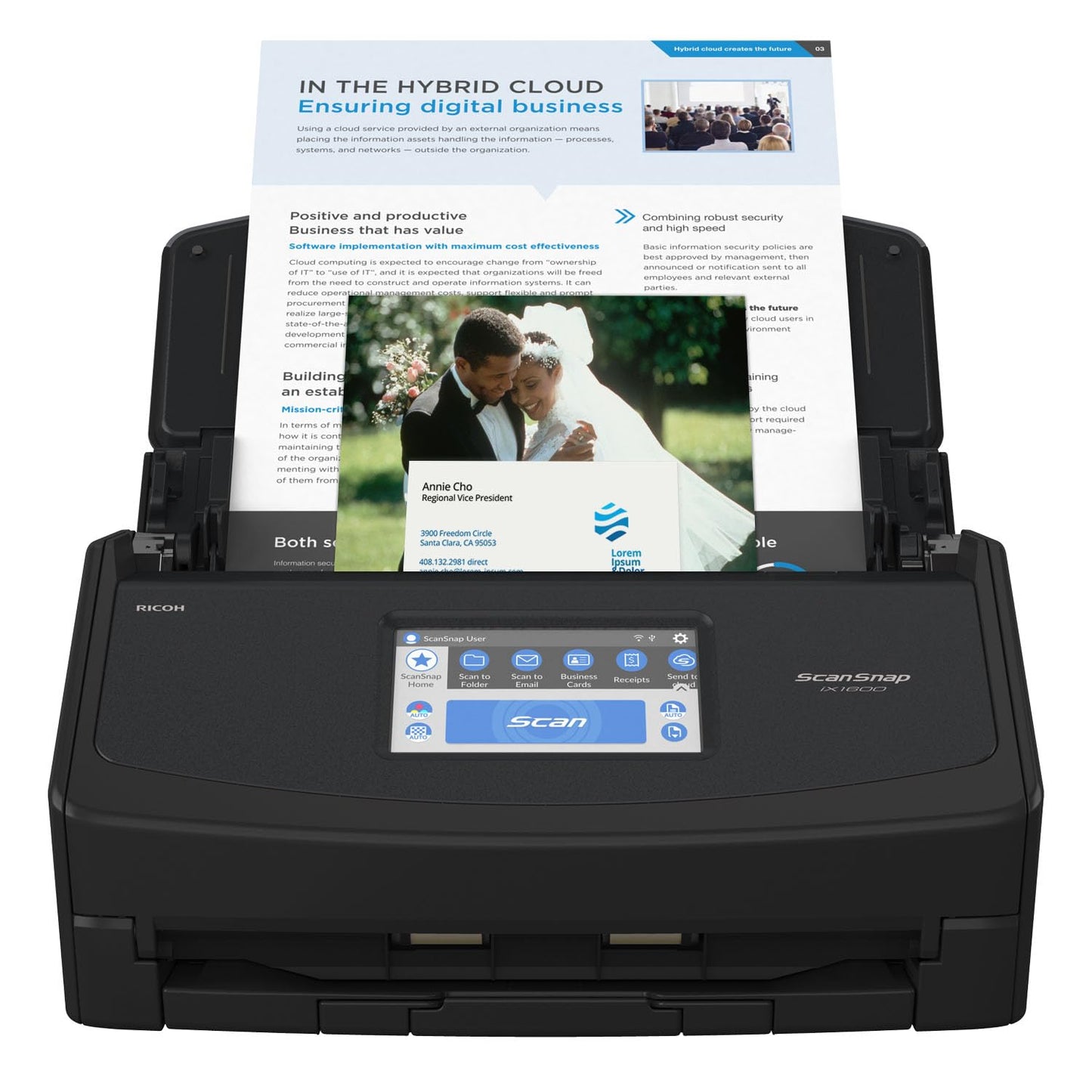 ScanSnap iX1600 Wireless or USB High-Speed Cloud Enabled Document, Photo & Receipt Scanner with Large Touchscreen and Auto Document Feeder for Mac or PC, 17 watts, Black