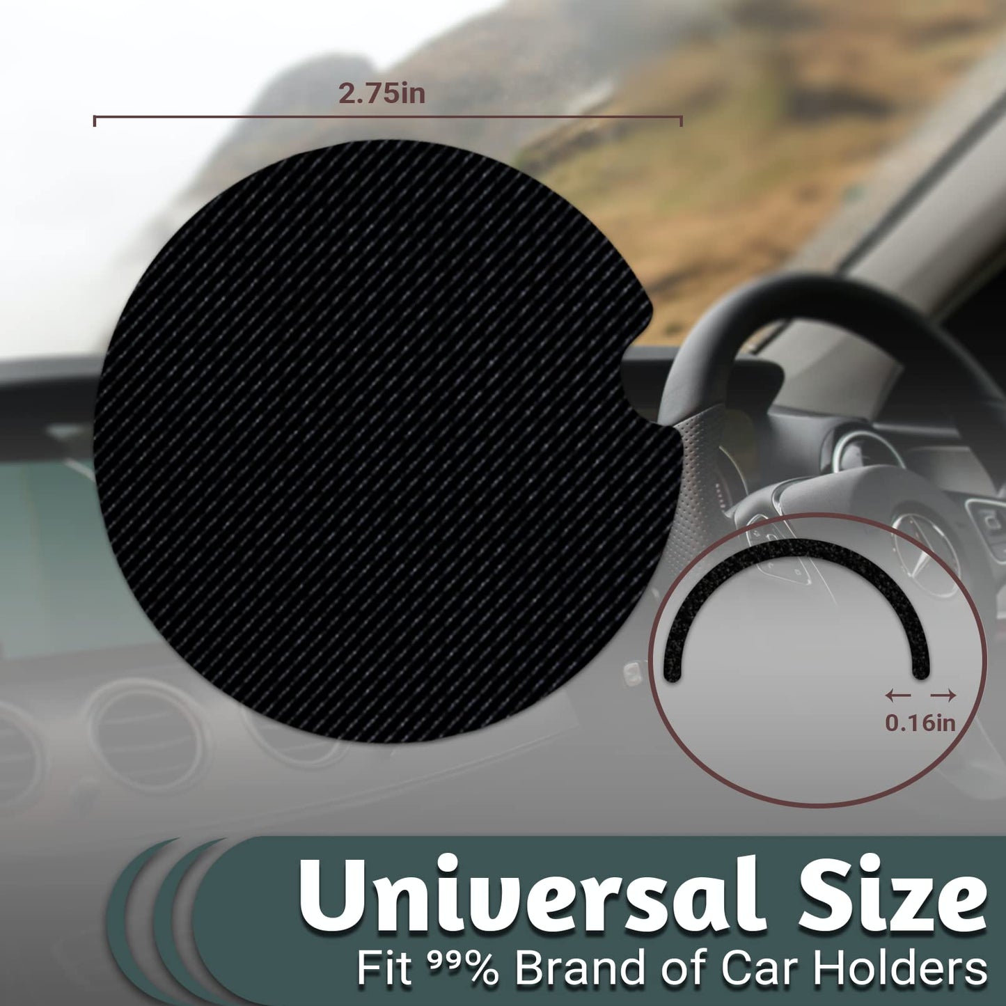 Car Coasters for Cup Holders,Car Cup Holder Coasters, 2 Pack Cup Holder Coasters for Car, Anti Slip Rubber Car Cup Mat with A Finger Notch, Car Interior Accessories for Women Men 2.75" Cute Cat
