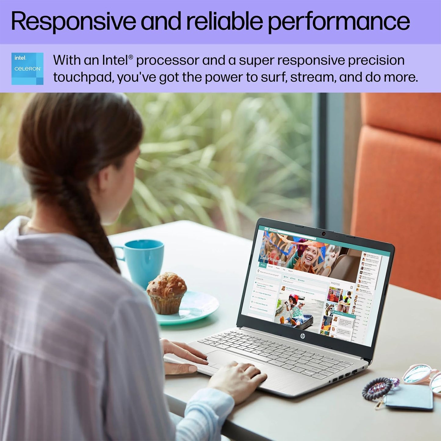HP Portable Laptop, Student and Business, 14" HD Display, Intel Quad-Core N4120, 8GB DDR4 RAM, 64GB eMMC, 1 Year Office 365, Webcam, RJ-45, HDMI, Wi-Fi, Windows 11 Home, Silver