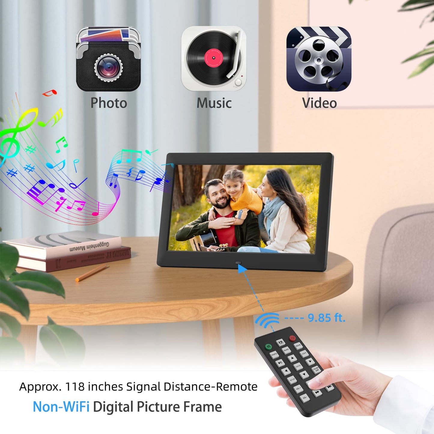 Dhwazz 10.1 Inch USB Digital Picture Frame, Non-WiFi SD Card Smart Photo Frames IPS Screen HD Display with Remote Control, Support Video and Music, Slideshow, Wall Mountable, Easy to use for Seniors