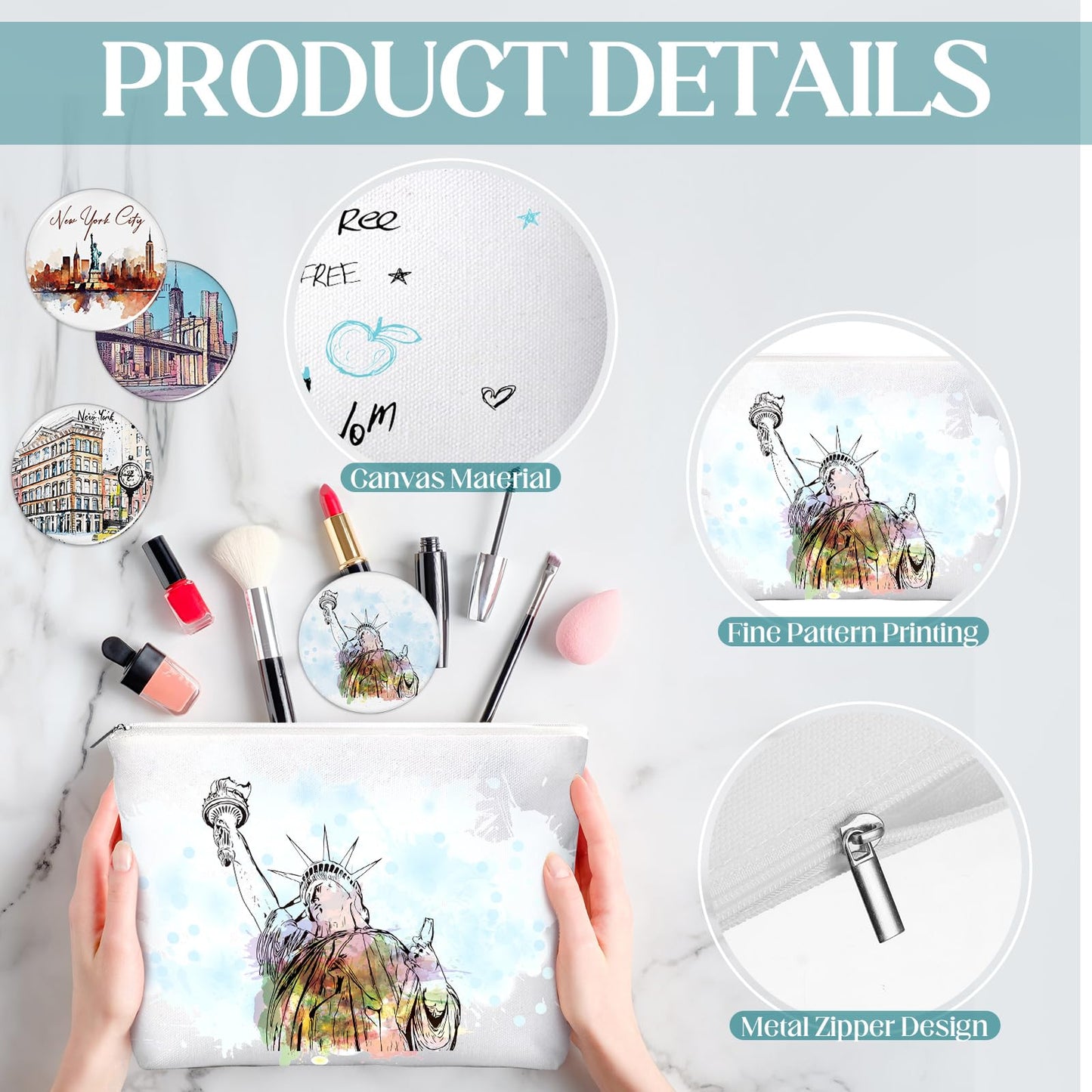 Bulyoou 36 Set New York Souvenirs Gifts Include 36 Pcs City Cosmetic Bag Bulk New York Makeup Bag 36 Pcs NYC Souvenirs Makeup Mirrors for Girl Women Traveler Birthday Valentine Party Favors