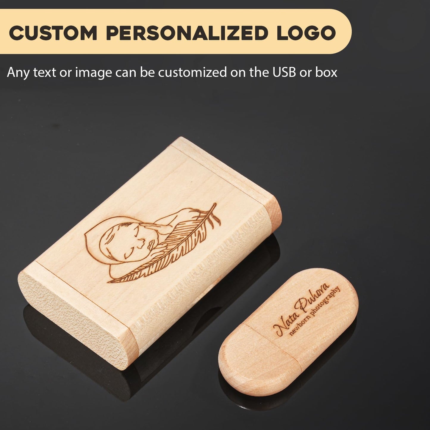 Custom Your Wedding USB 3.0 Flash Drive for Storing Photo/Video, 4GB Wooden High-Speed USB Thumb Drive Used in Photography/Corporate Giveaways - Carved Personalized Words or Logo