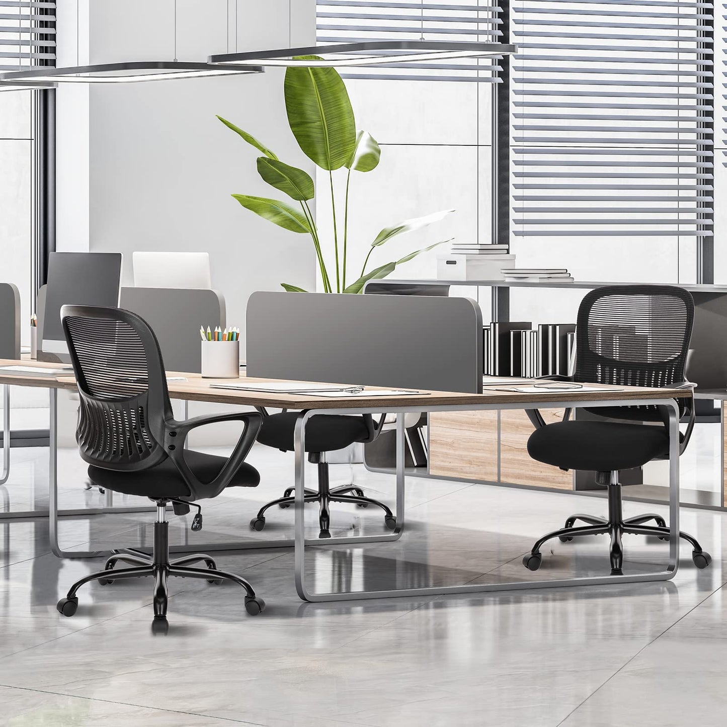 Sweetcrispy Office Computer Desk Managerial Executive Chair, Ergonomic Mid-Back Mesh Swivel Rolling Work with Wheels, Comfortable Lumbar Support, Comfy Arms for Home,Bedroom,Study,Student,Black