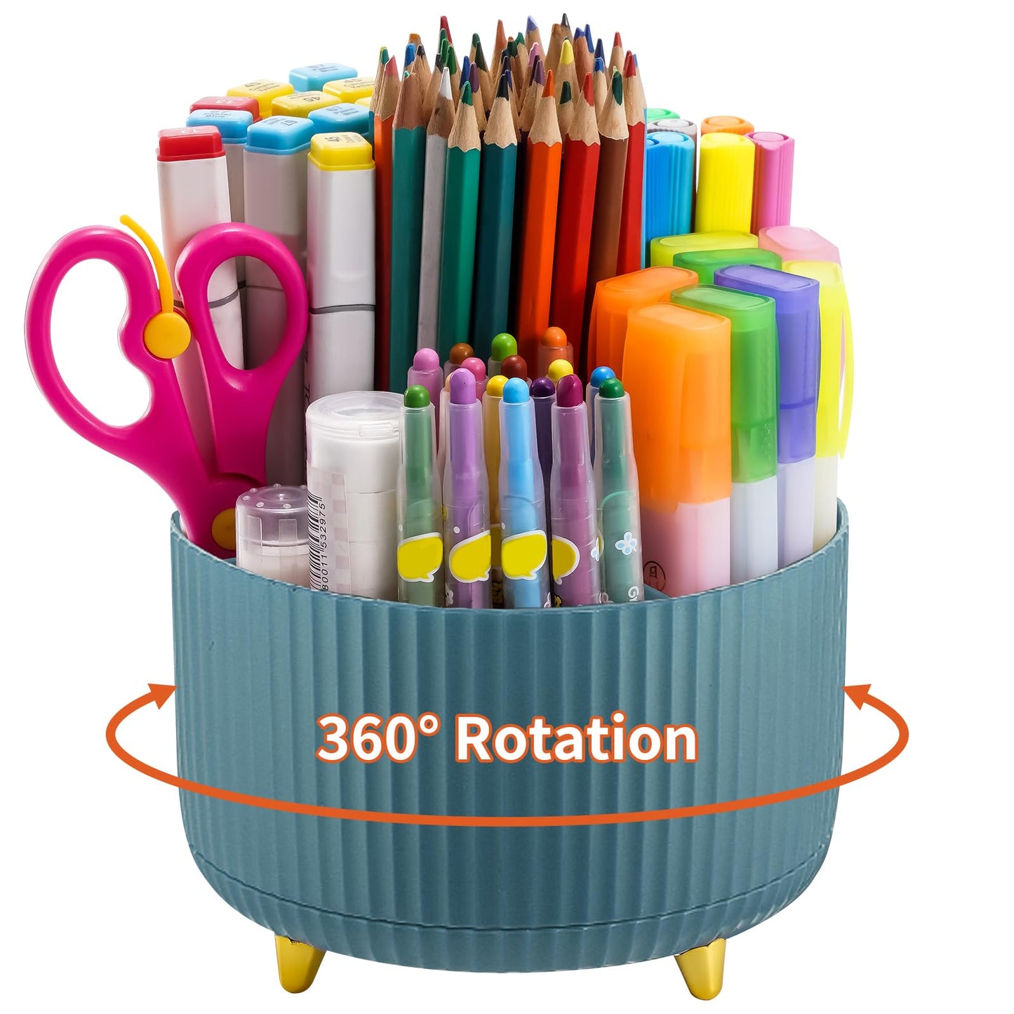 Marbrasse Desk Organizer, 360-Degree Rotating Pen Holder for Desk, Desk Organizers and Accessories with 5 Compartments Pencil Organizer, Art Supply Storage Box Caddy for Office, Home (Dark Green)