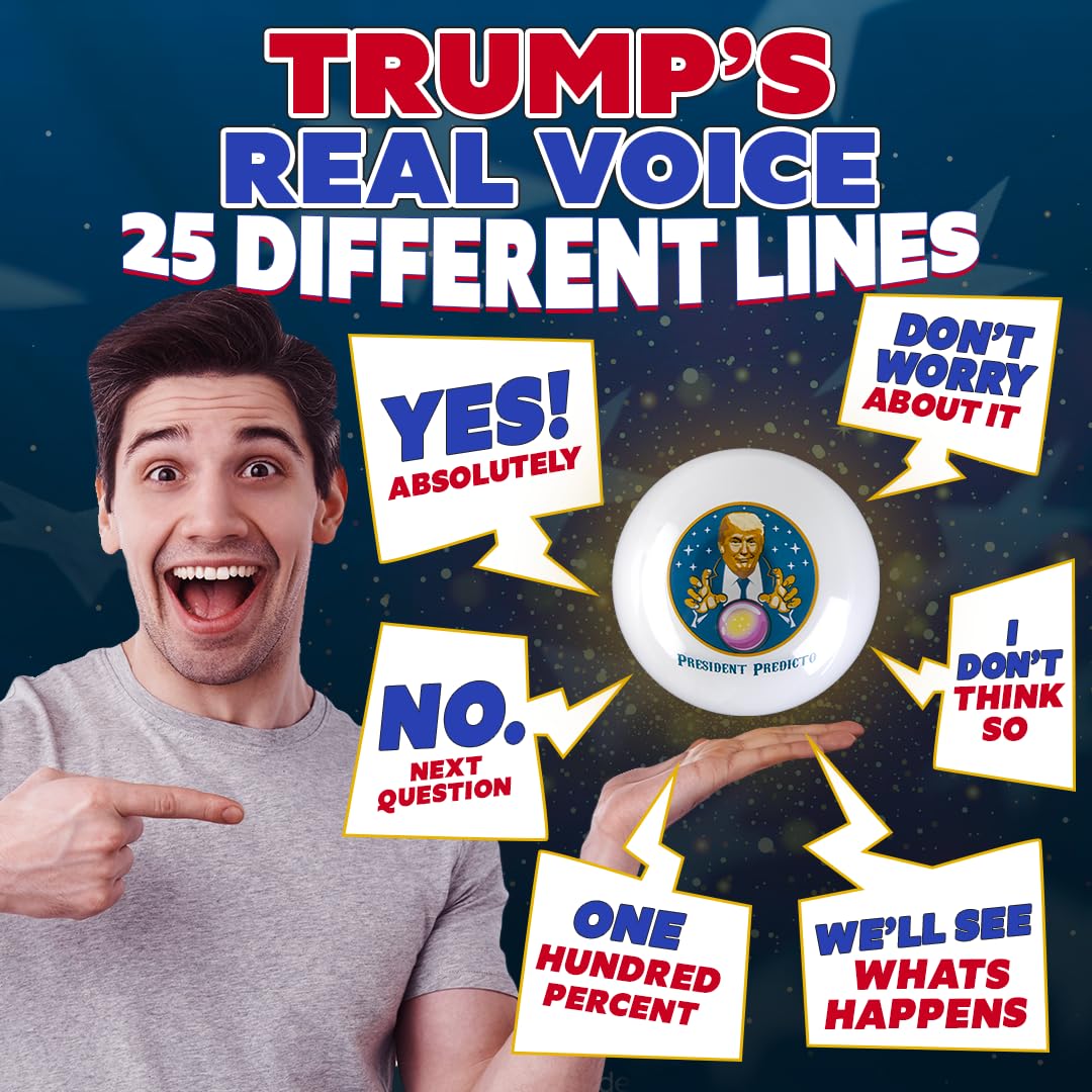 Talking Trump President Predicto Fortune Telling Ball - Lights Up & Responds - Ask Questions & Hear Donald Answer, Unique Patriotic Desktop Collectible