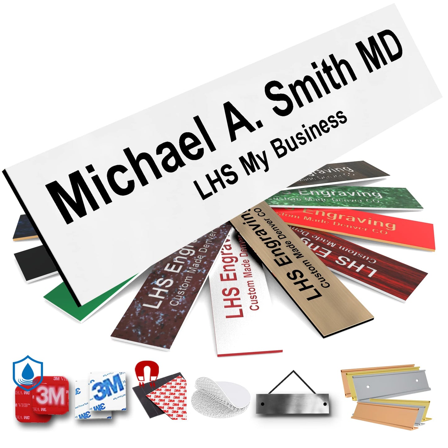 LHS - Door Name Plate Personalized for Office White Plastic Name Plate Black Letters | 2x8 - B16
