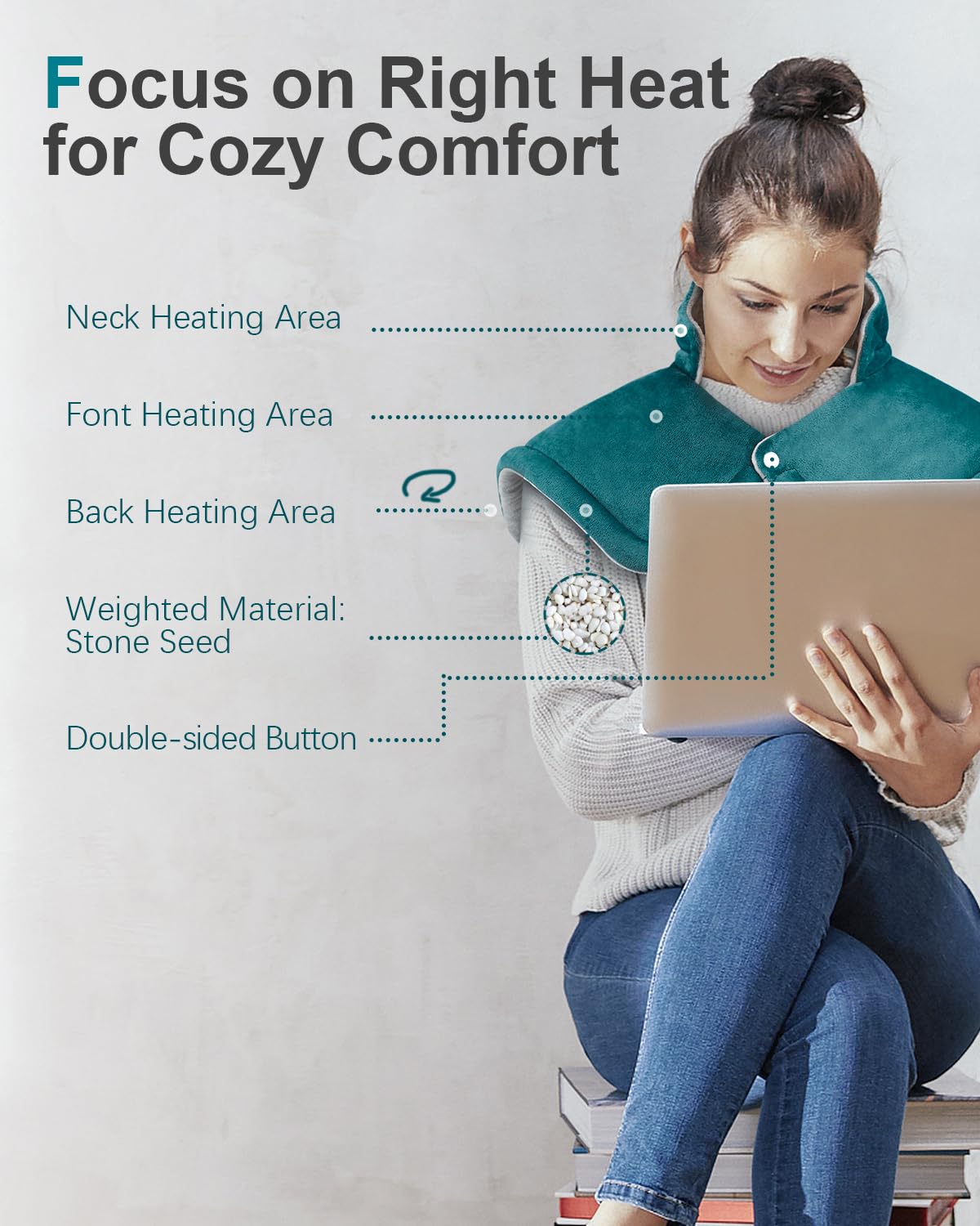 Heating Pad for Neck and Shoulder Pain Relief, Valentines Day Gifts for Her Women Mom Men Him, Weighted Heating Pad for Back 6 Heat Settings Auto Shut Off, Anniversary Birthday Gifts, 17x23inch, Blue