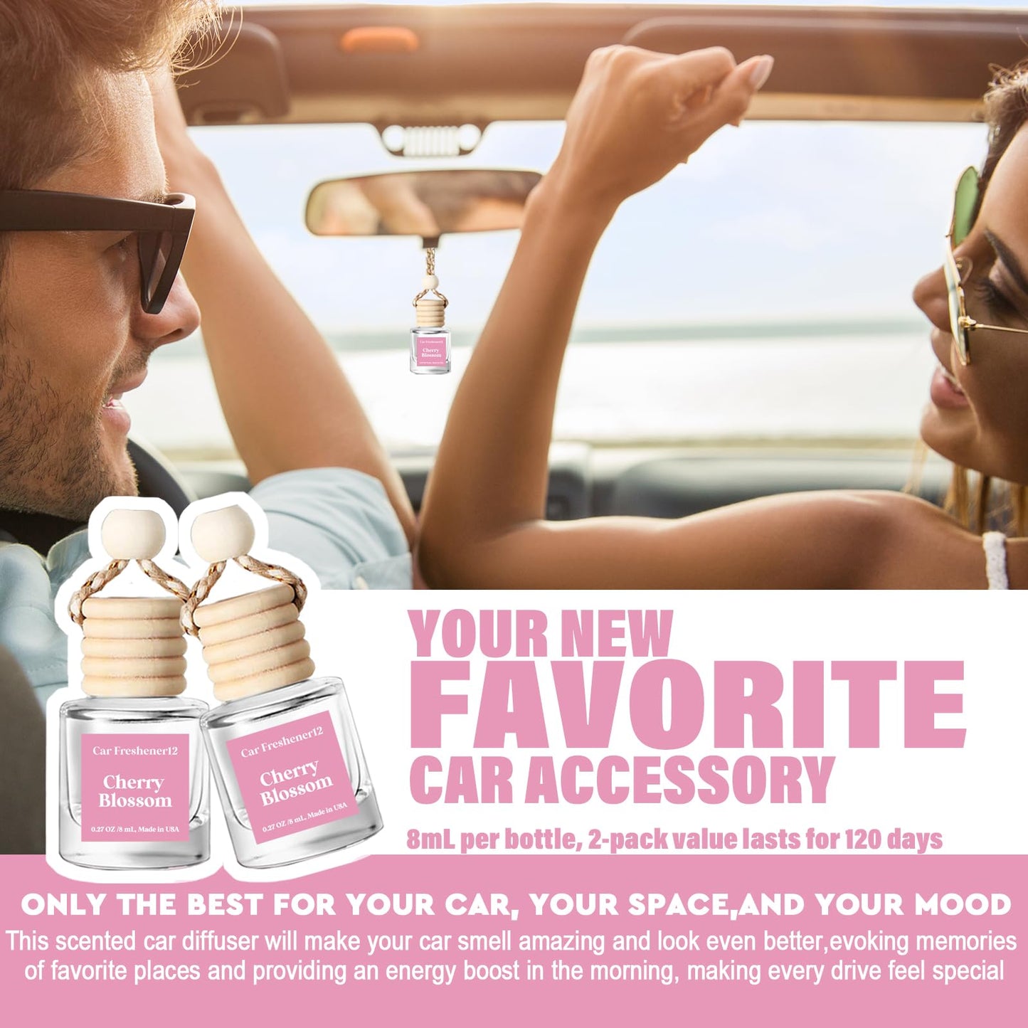 Car Air Freshener Hanging, Essential Oil Diffuser for Car, Car Air Freshener Cute, Long Lasting Air Freshener for Car, Car Fresheners for Women,Car Air Diffusers, Made in USA