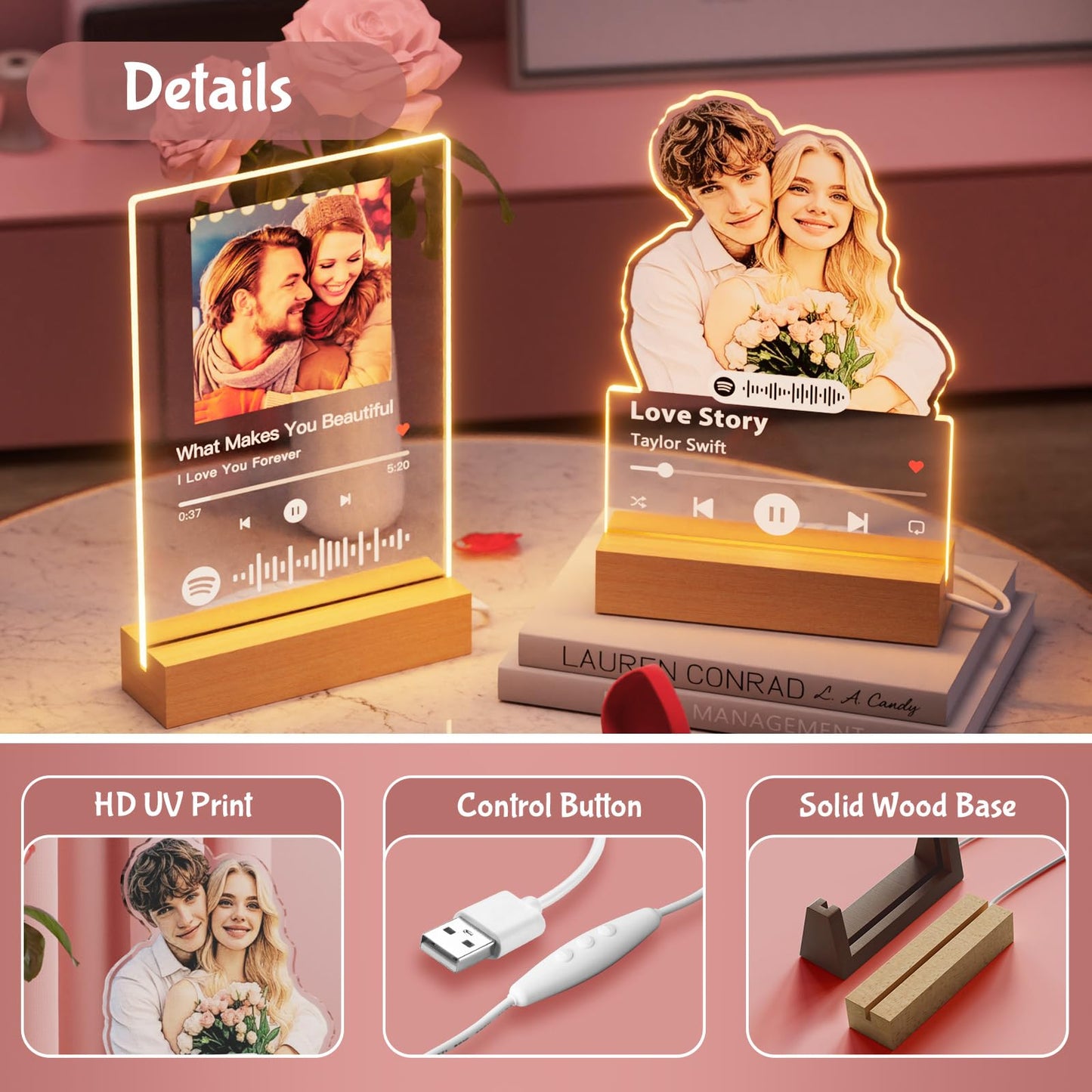 witfox Personalized Gifts for Boyfriend Girlfriend - Customized Photo Gifts for Him Her, Spotify Plaque Custom Picture Frame Gifts, Personalized Anniversary Birthday Valentines Day Gifts for Couple