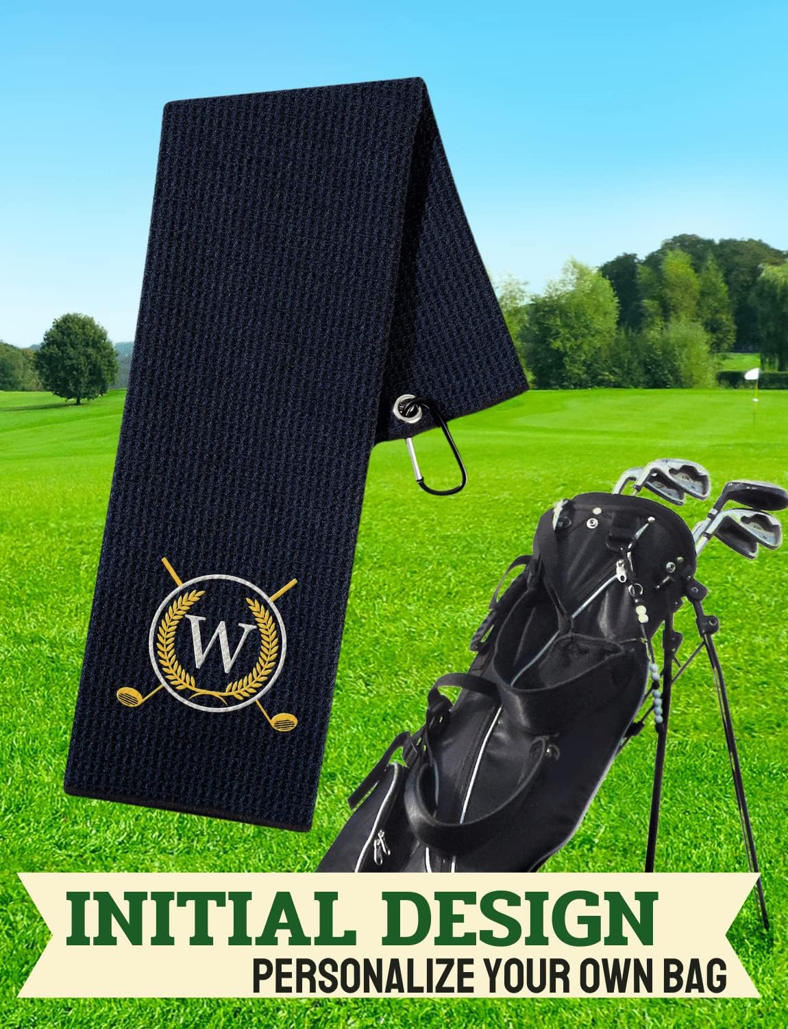 CybGene Golf Towels Gift, Monogrammed Golf Towels for Golf Bags for Men and Women on National Golf Day, Retirement, Birthday, and Christmas, 16”x 24” Microfiber Golf Towel - Initial J