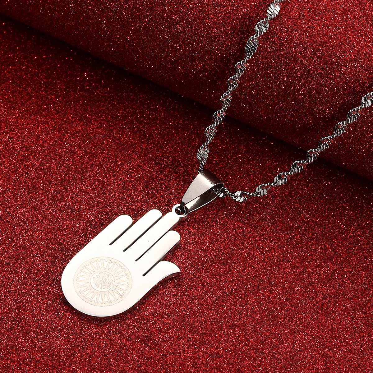 Yongkan Stainless Steel Jainism Ahimsa Hand Pendant Chain (silver)