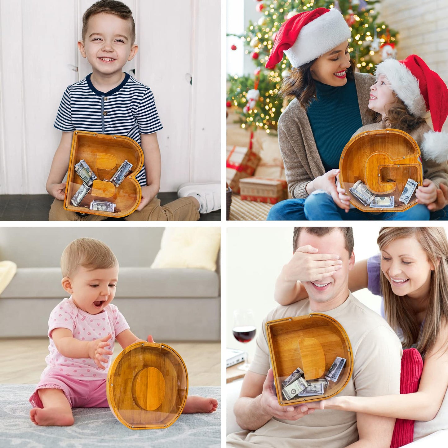 Custom Piggy Bank with Laser Engraved Name, Creative Alphabet Letter Storage Bank, Personalized Wooden Toy with DIY Letter for Kids, Money Bank (K)
