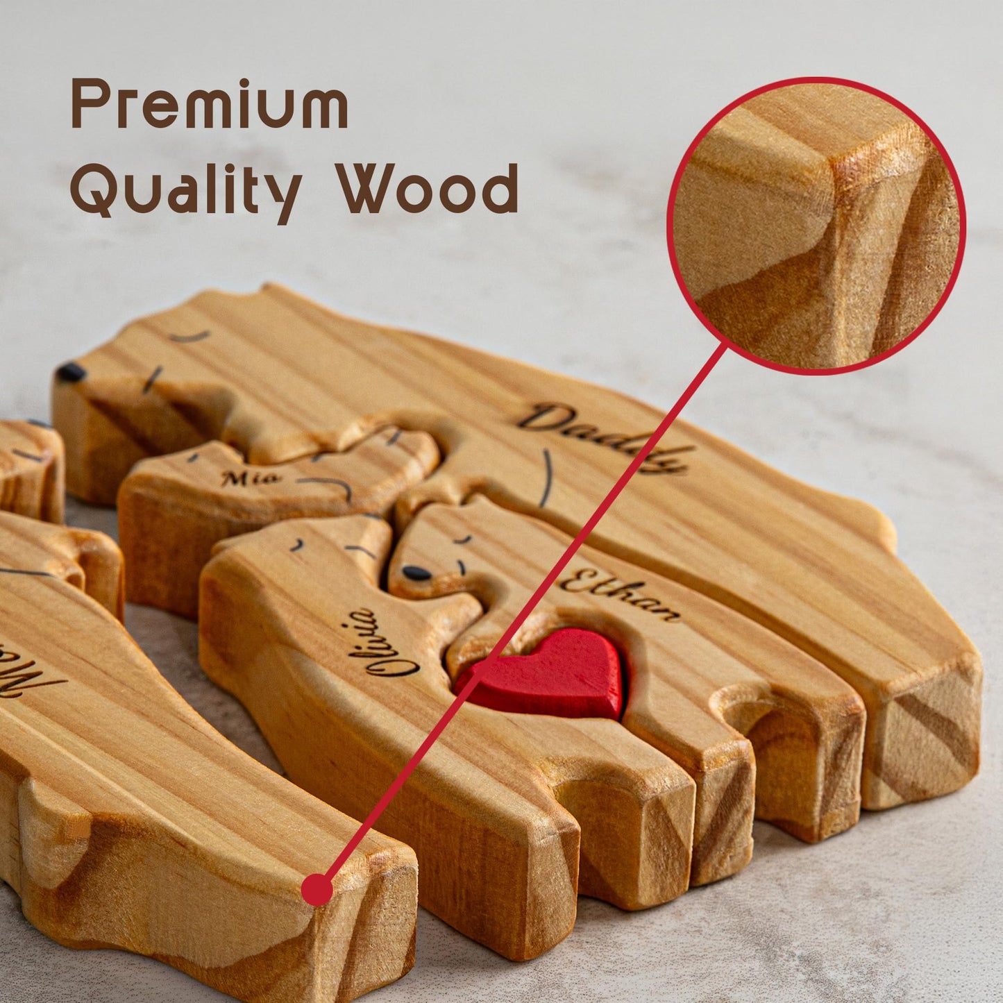 Personalized Wooden Bear Family Puzzle with 3 Names, Custom Puzzles, Customized Gifts for Mom, Dad, Kids, Baby, Gift for Grandparents, Birthday Present, Holidays, Home Decor, Housewarming