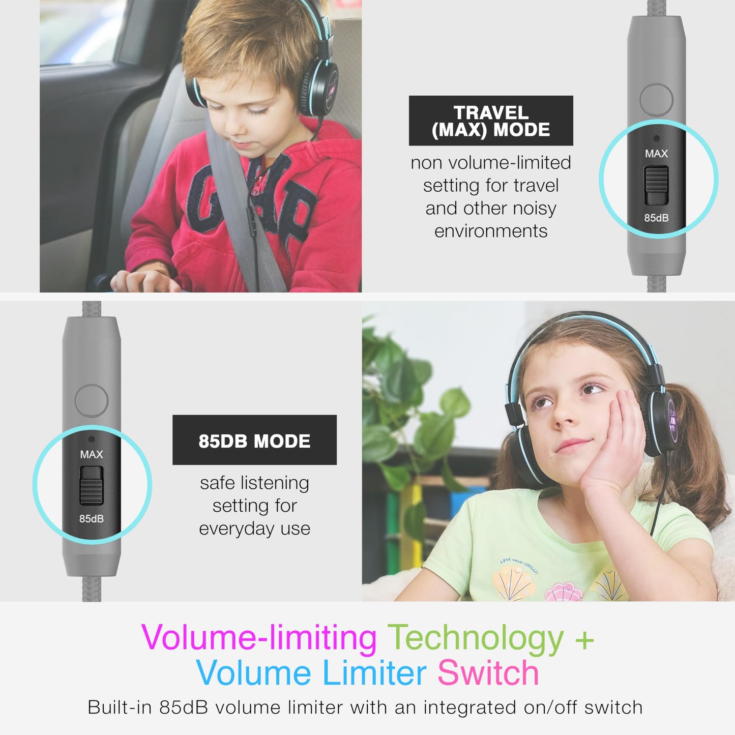 MEE audio KidJamz KJ55 Personalized USB-C Safe Listening Wired Headphones for Kids with Custom LED-Backlit Design, Volume Limiter, & Microphone for iPhone 15, iPad, & USB Type C Devices (Black)