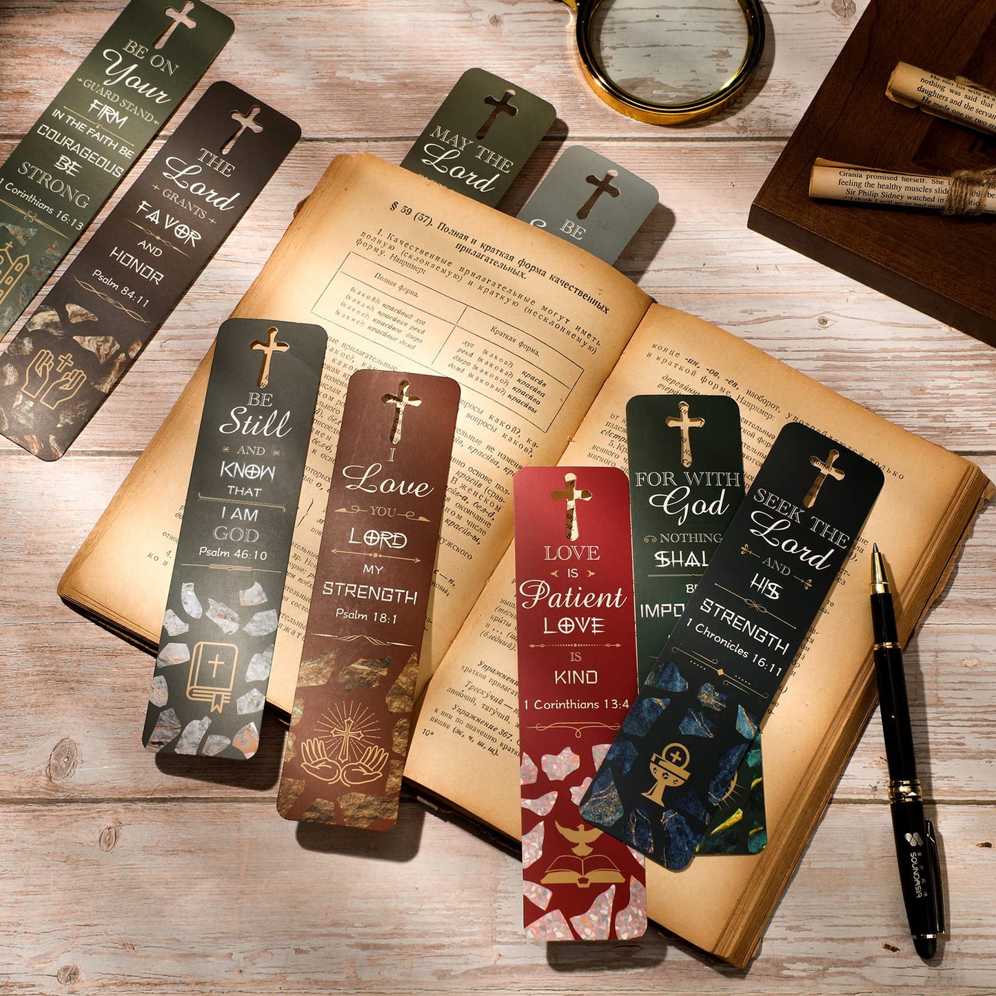 120 Pieces Bible Verses Bookmarks with Hollow Cross Christian Bookmarks for Church Gifts Inspirational Book Markers Religious Bookmarks Gifts Reading Reward Scripture, 30 Style