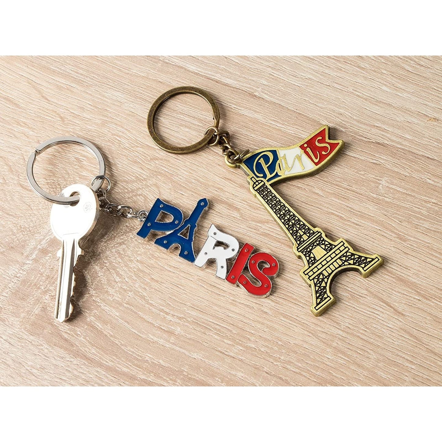 Juvale 6 Pack Paris Keychain, France Souvenir Gift, Eiffel Tower, French Flag, and Arc de Triomphe Metal Key Rings, Ideal Paris Souvenirs from France, Silver/Bronze