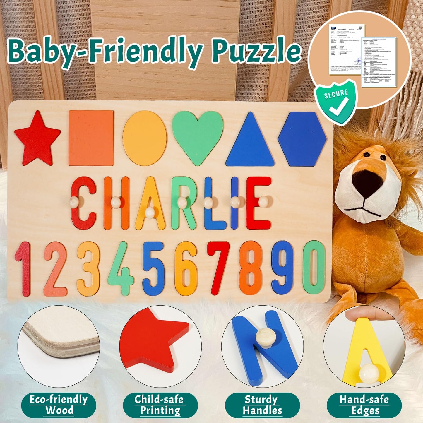 PUREFLY Name Puzzle for Kids Personalized, Custom Baby First Birthday, Montessori Learning Toddler Toy for Boy Girl Alphabet Puzzle