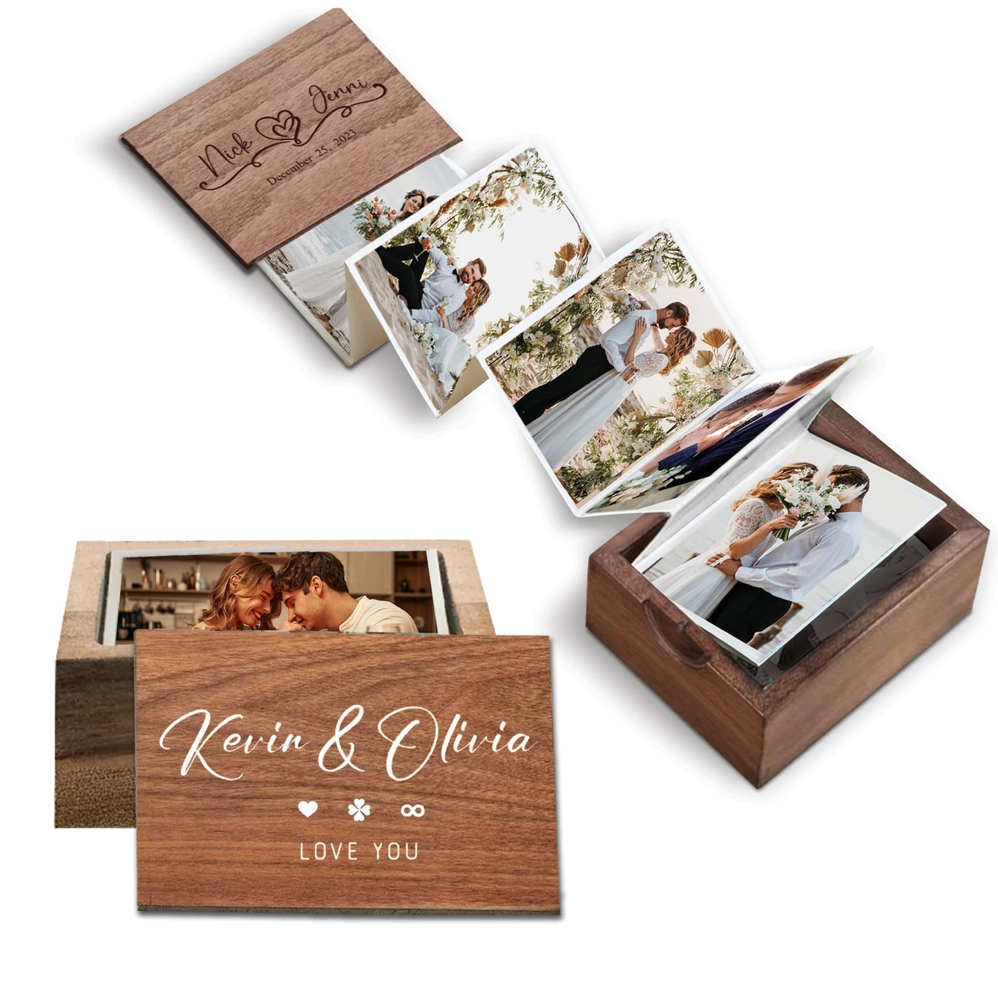 Personalized Pull Out Photo Wooden Box, Memory Keepsake Box, Custom Wooden Picture Box, Mini Photo Album Collection Gift, Memory Collection Gift, Christmas Gifts, Valentine Day Gifts For Him & Her