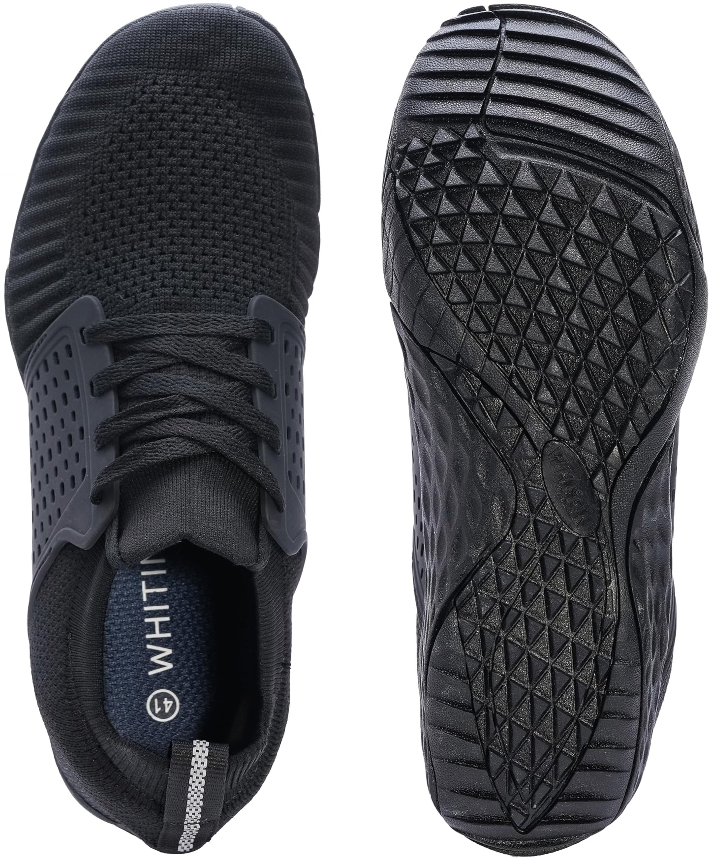 WHITIN Men's Trail Running Shoes Minimalist Barefoot 5 Five Fingers Wide Width Size 11 Toe Box Gym Workout Fitness Zero Drop Male Sneakers Athletic Black 44