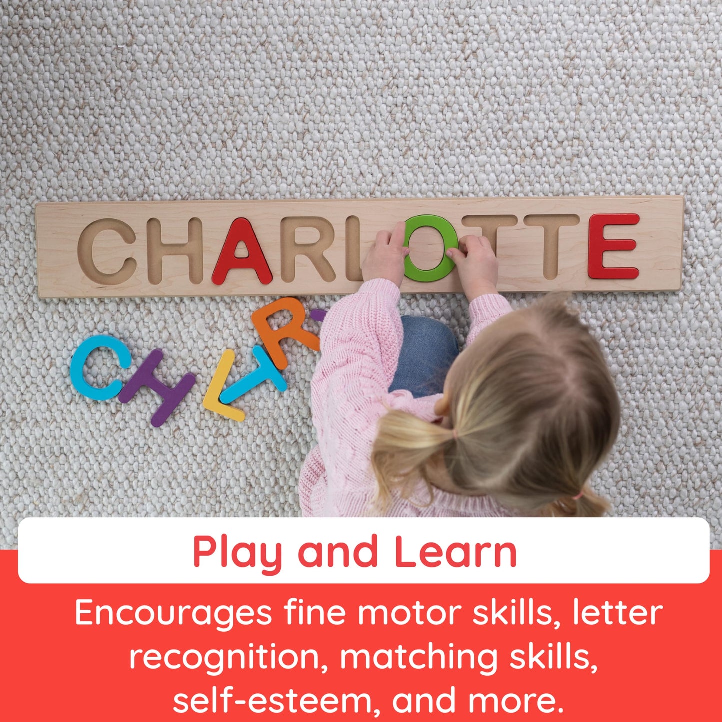 Fat Brain Toys Wooden Personalized Name Puzzles for Toddlers 1-3+, Custom Puzzles, Flat Rate up to 9 Letters