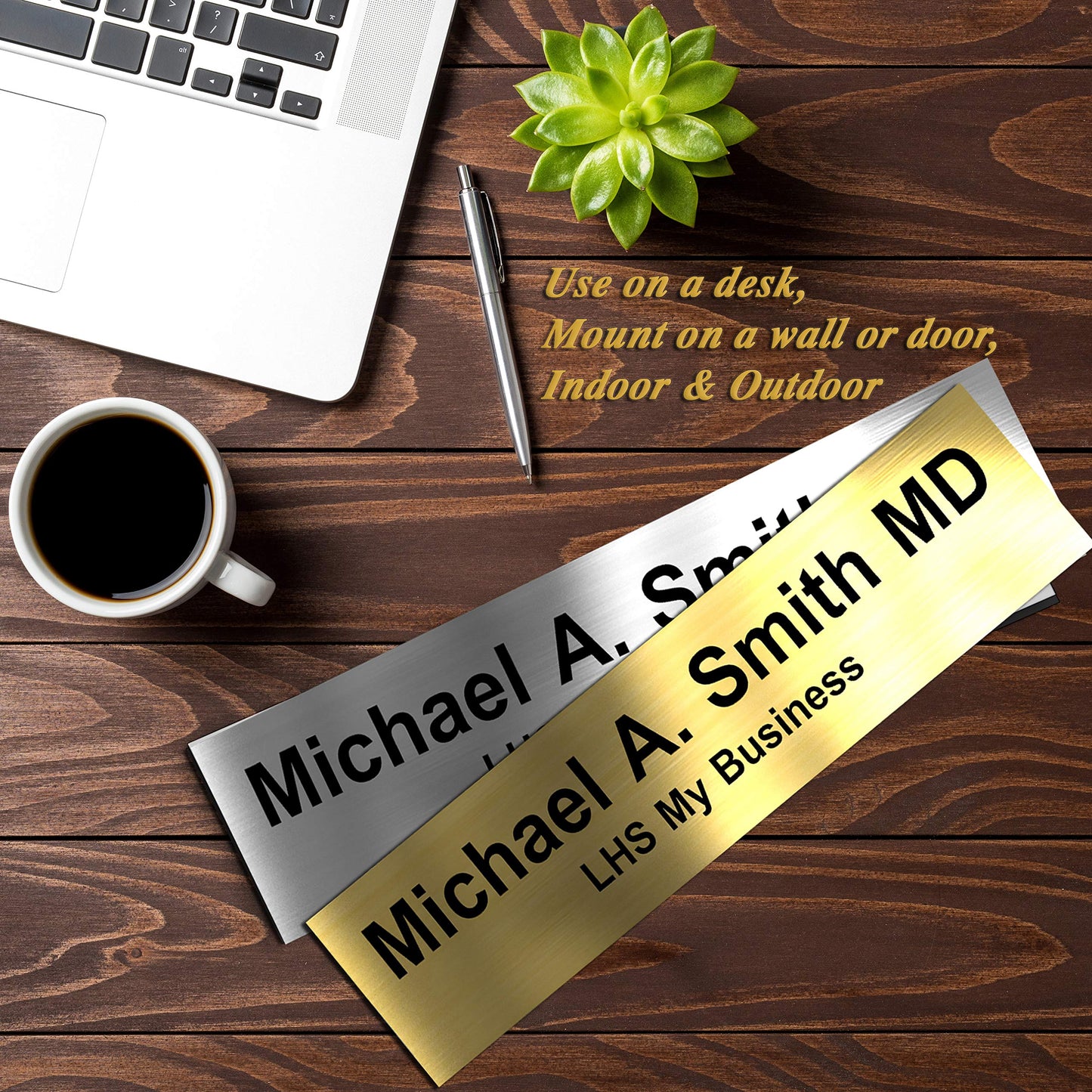 LHS - Door Name Plate Personalized for Office White Plastic Name Plate Black Letters | 2x8 - B16