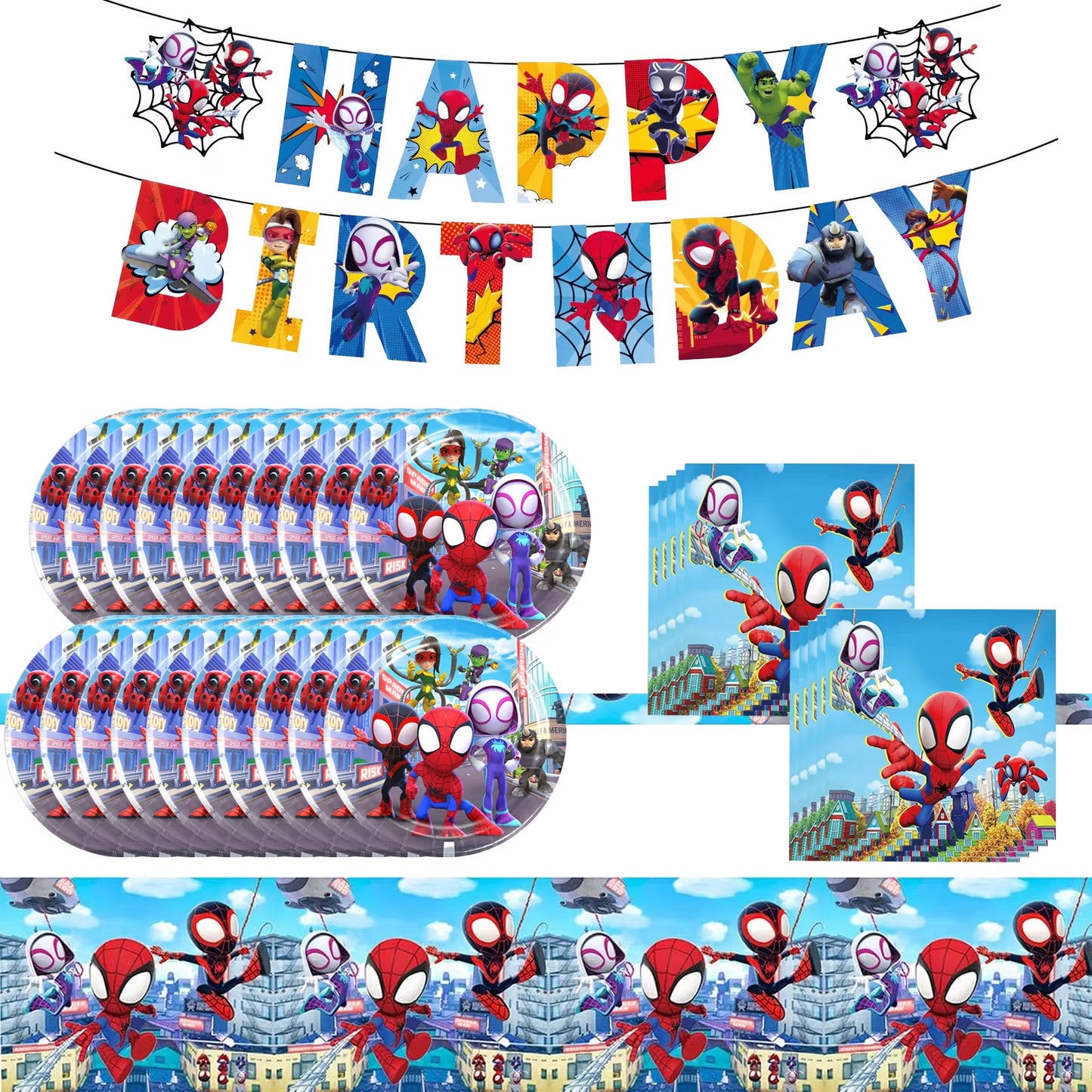 Spidey and His Amazing Friends Birthday Party Supplies, Banner,Plates, Napkins and Tablecover for Party Decorations