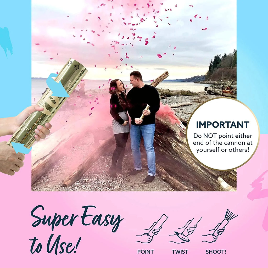 Gender Reveal Confetti Powder Cannon - Set of 4 Mixed (2 Blue 2 Pink)
