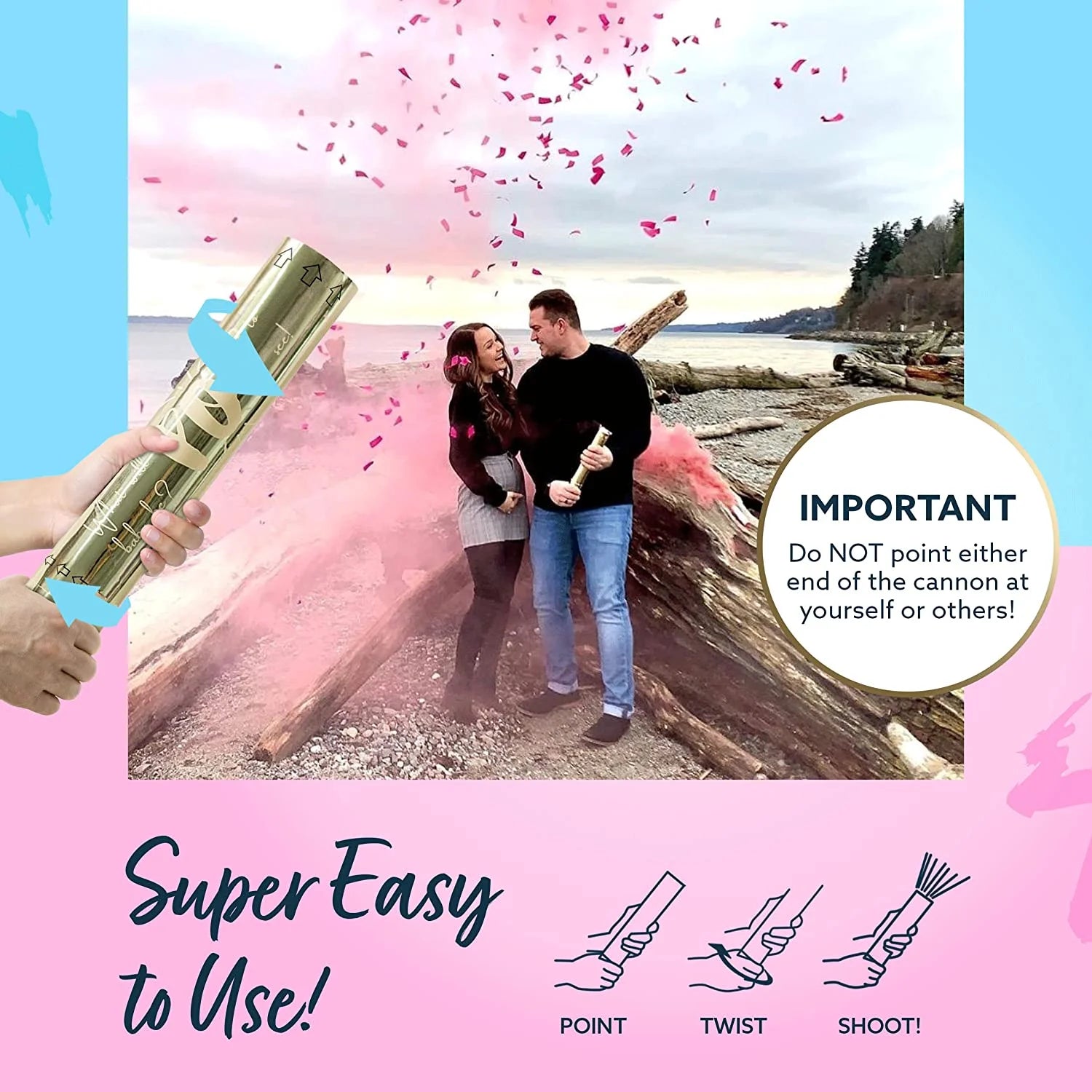 Gender Reveal Confetti Powder Cannon - Set of 4 Mixed (2 Blue 2 Pink)