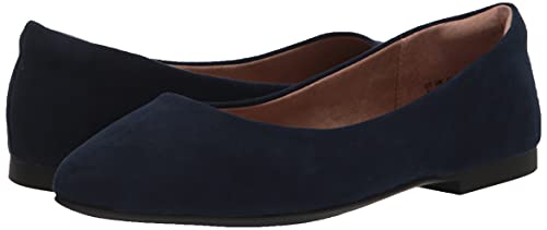 Amazon Essentials Women's Pointed-Toe Ballet Flat, Navy, 10 Wide