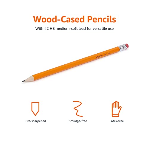 Amazon Basics Woodcased Classroom #2 Pencils with Erasers, Pre-sharpened, HB Lead, Value Pack of 30 count, Orange