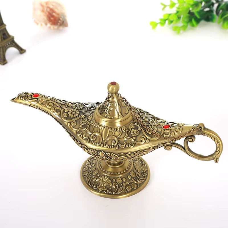 Large Size Colorful Metal Genie Magic Lamp Retro Wishing Oil Lamp Pot Incense Burner Home Decor Collection Souvenir Home Decore