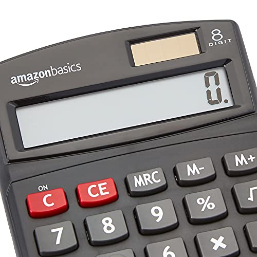 Amazon Basics LCD 8-Digit Desktop Calculator, 1 Pack, Small, Black
