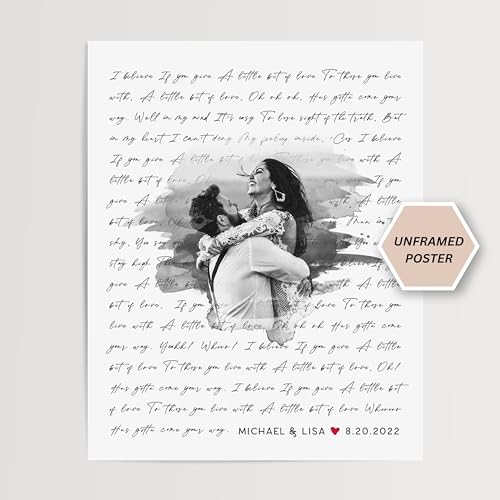 Personalized Song Lyrics Wall Art - Custom Wedding Photo Couples - Anniversary Wedding Gift for Him or Her - Wedding Song Lyrics - Valentines Gift for Wife or Husband - Canvas and Framed Options