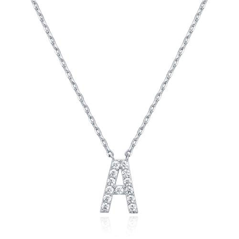 PAVOI 14K White Gold Plated Cubic Zirconia Initial Necklace | Letter Necklaces for Women | A Initial